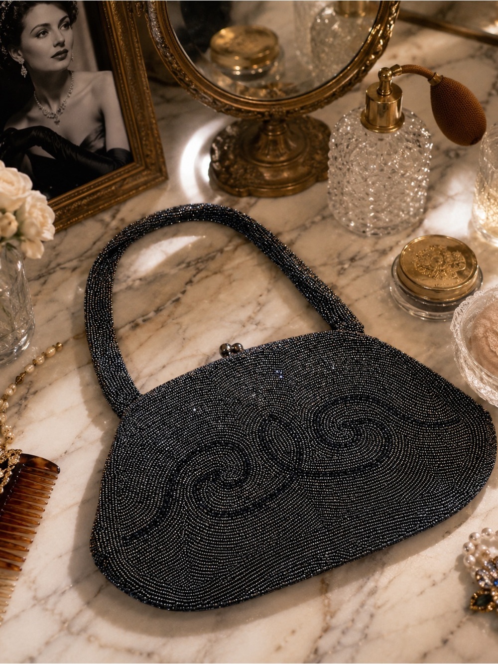 Vintage 1950's Walborg Hand Beaded Evening Bag Glass Seed Bead Handbag Belgium